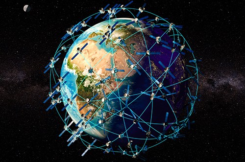 showing the commercial satellites around the earth