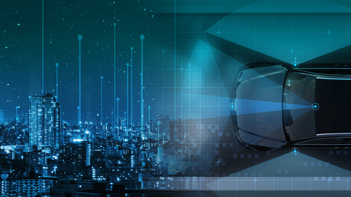 Illustration of smart city and autonomous car